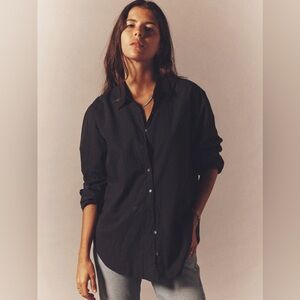 XiRENA Beau Classic Cotton Poplin Button-Down in Black- Still Full Price